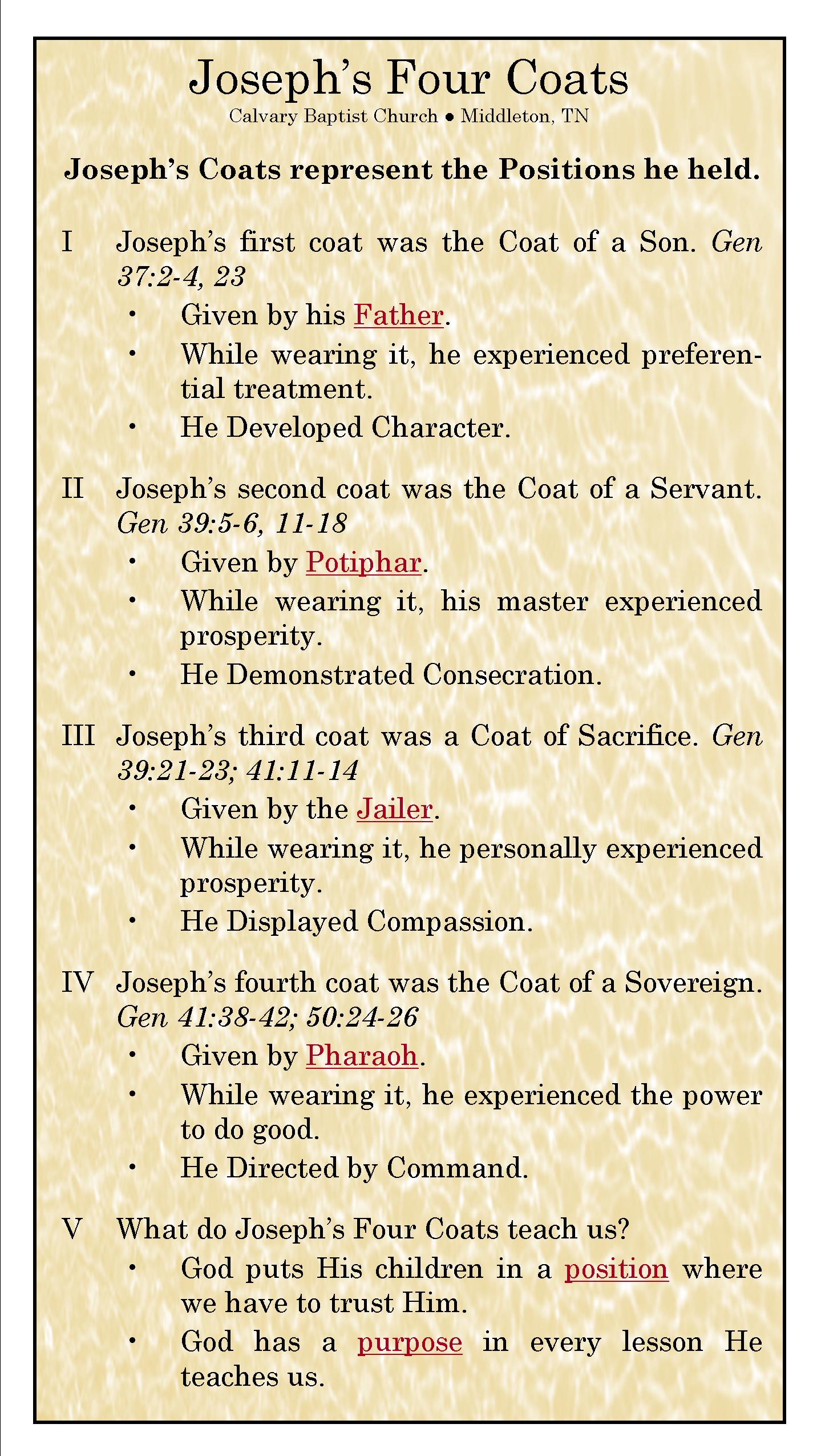 Josephs Four Coats.jpg (1425×2550) (With images) Bible facts, Bible